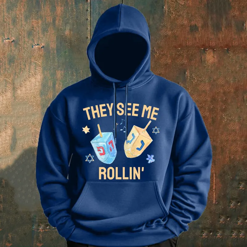 Men's They See Me Rollin' Happy Hanukkah Casual Hoodie