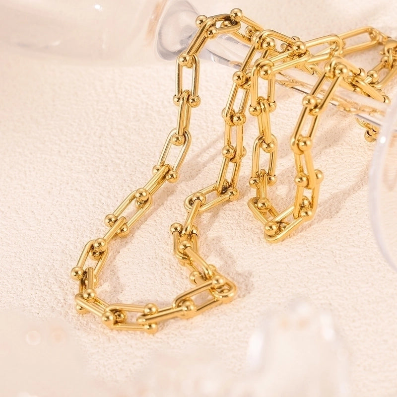 Hip-Hop Minimalist U Shape 304 Stainless Steel 18K Gold Plated Plating Bracelets Necklace Jewelry Set