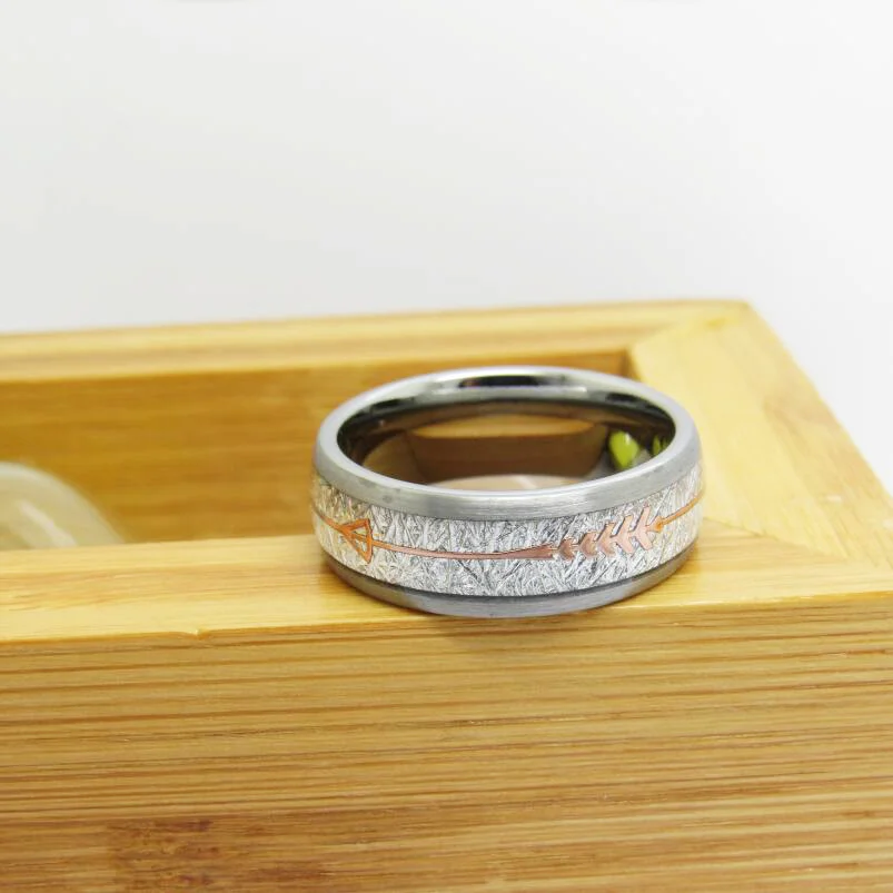 6MM 8MM Tungsten Gold Rings Full Arc Steel Color Inlaid With Silver Wire And Rose Gold Arrow With Mens And Womens