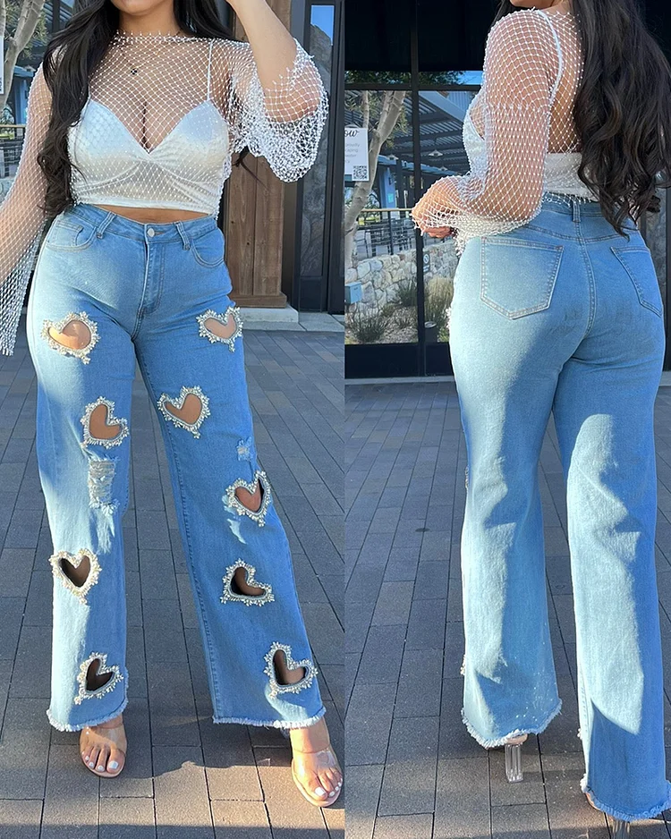 Heart Rhinestone Jeans