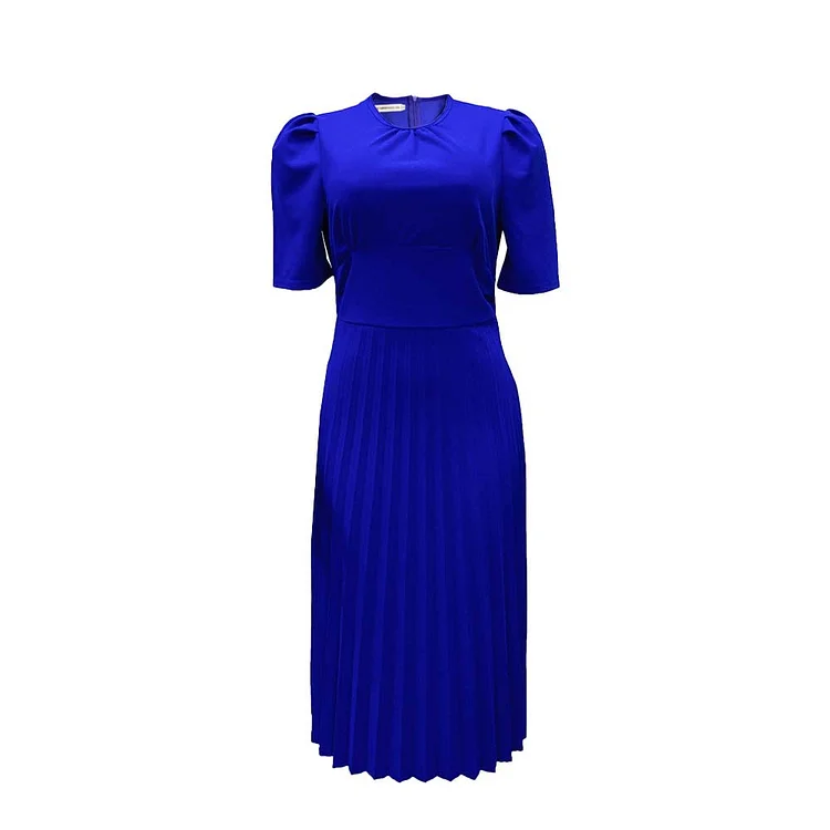 New Short Sleeve Pleated Solid Color Dress