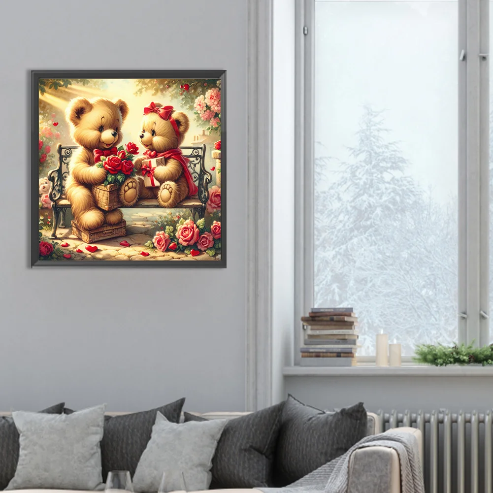 Diamond Painting - Full Round Drill - Rose Heart Bear(Canvas|30*30cm)