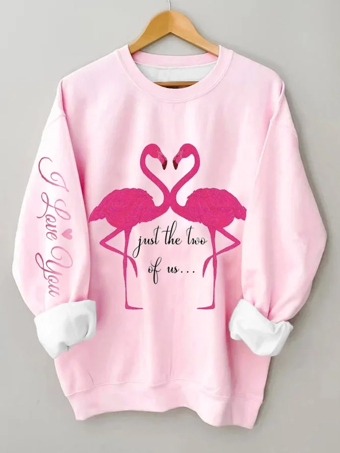 Women's Just The Two Of Us Flamingo Fun Print Casual Sweatshirt socialshop