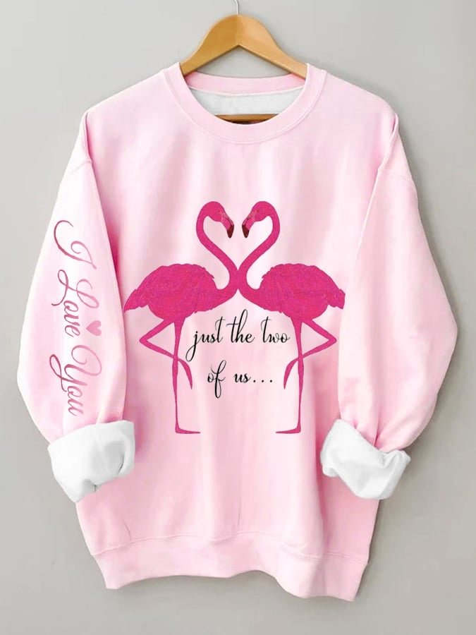 Women's Just The Two Of Us Flamingo Fun Print Casual Sweatshirt