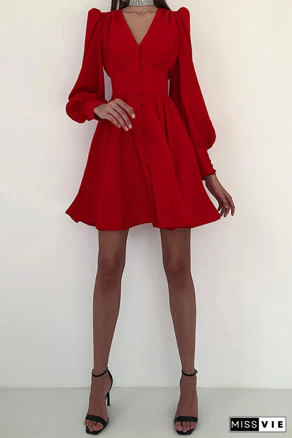 Cuff Buff Long Sleeve Button Dress