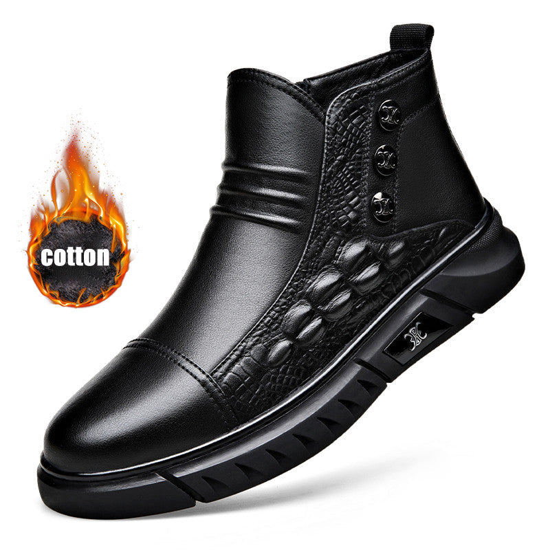 Crocodile Print High-top Leather Boots DANRRIO.COM DANRRIO