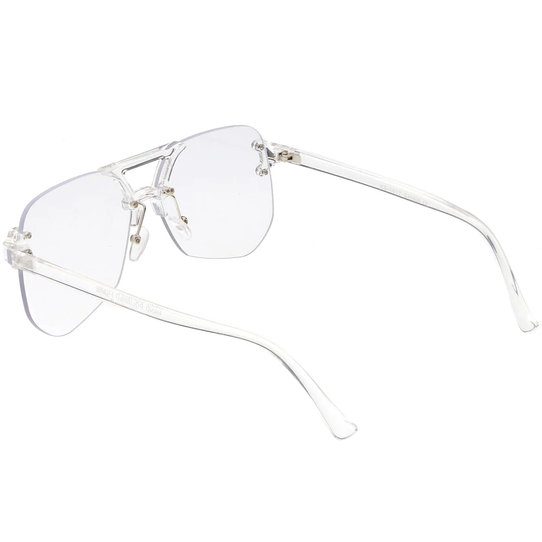 Oversize Rimless Aviator glasses With Keyhole Bridge Super Flat Lens 60mm