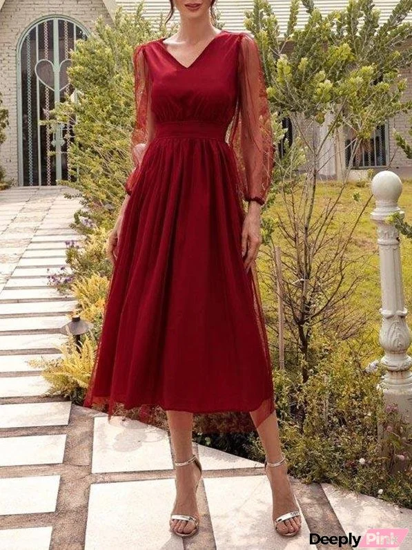 Zip Back Sheer Sleeve Mesh Overlay Dress