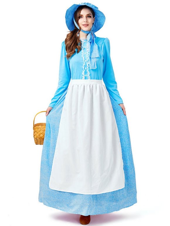 Halloween Costumes Women Maid åLight Sky Blue Dress Apron Lace  Holidays Costumes Novameme