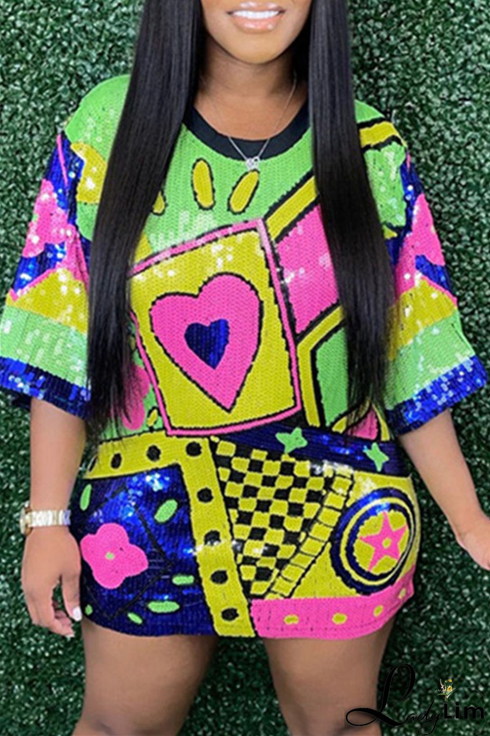 Stripe Fashion Casual Patchwork Sequins O Neck A Line Dresses