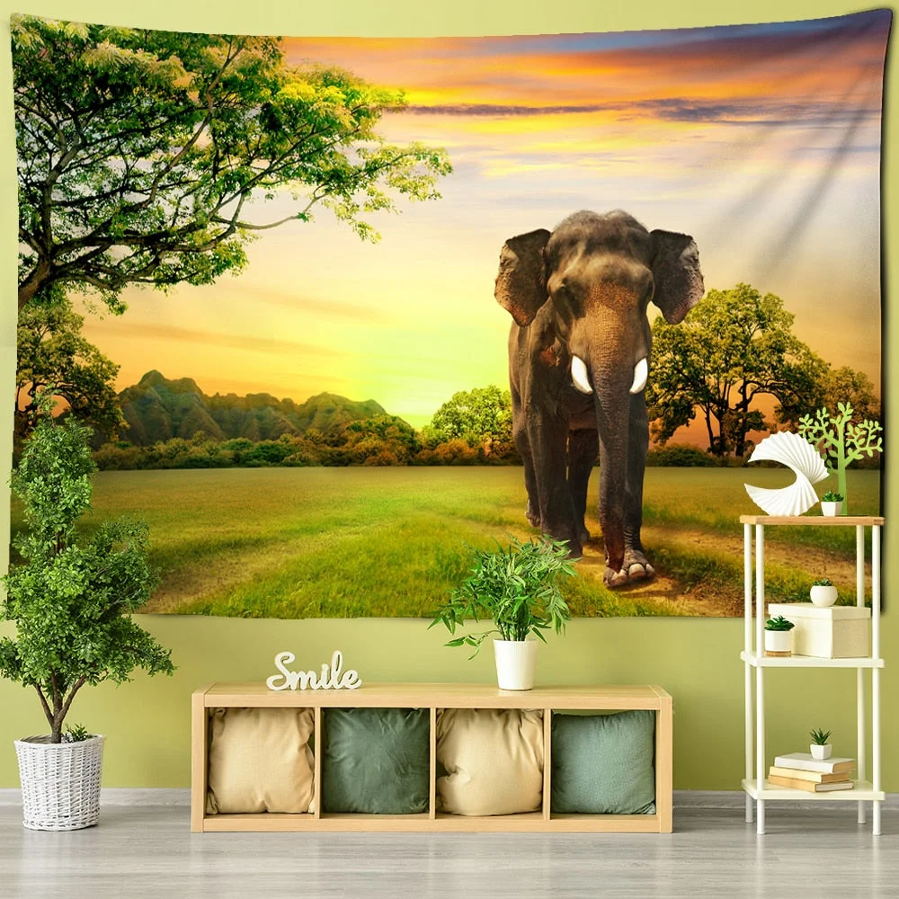 Colorful Pearl Elephant Tapestry 3D Mosaic Style Hippie Boho Wall Tapestries Mandala Fabric  Mat Living Room Decor