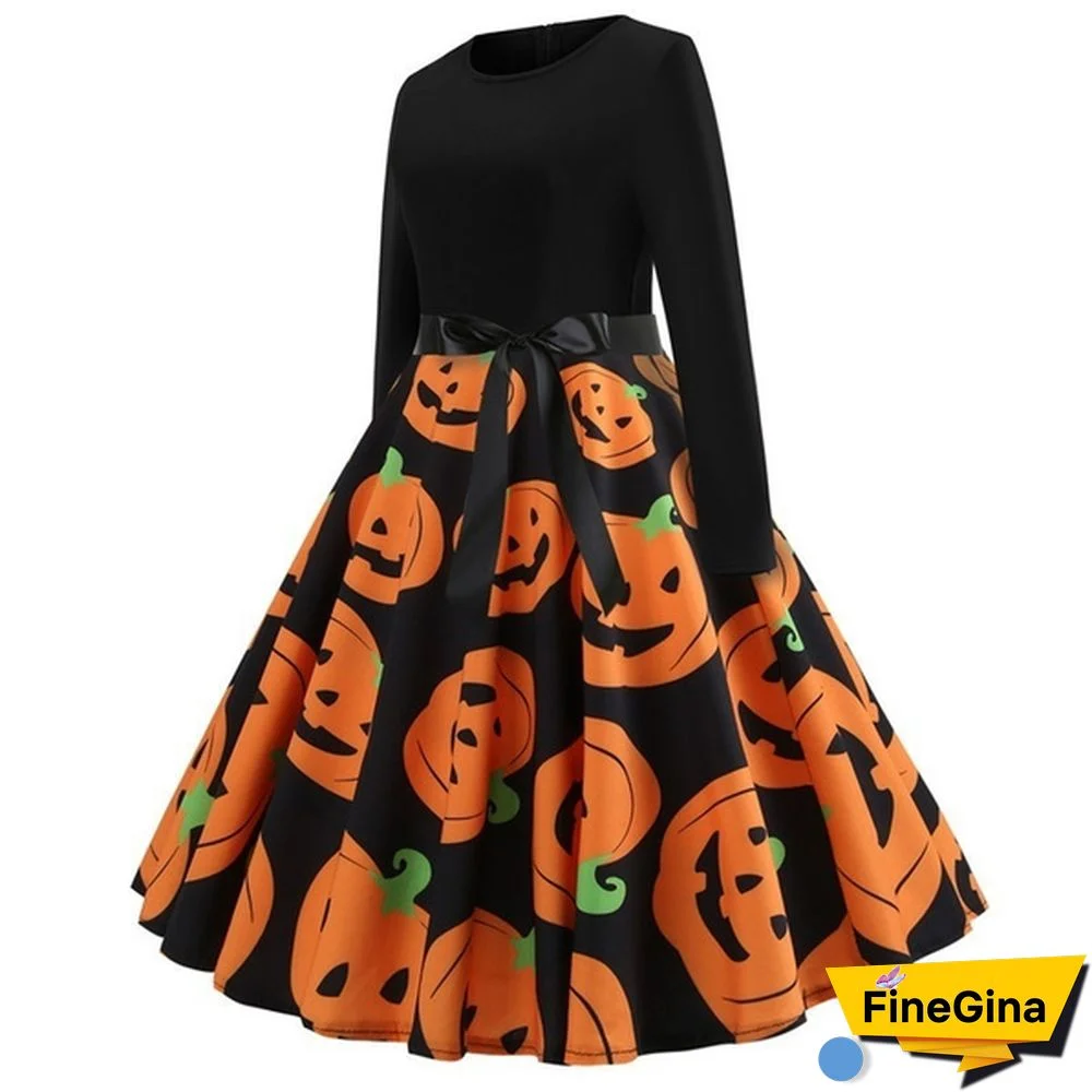 Autumn Winter Fashion Lady Xmas Clothes Christmas Costume Casual Long Sleeve Halloween Print Party Dress