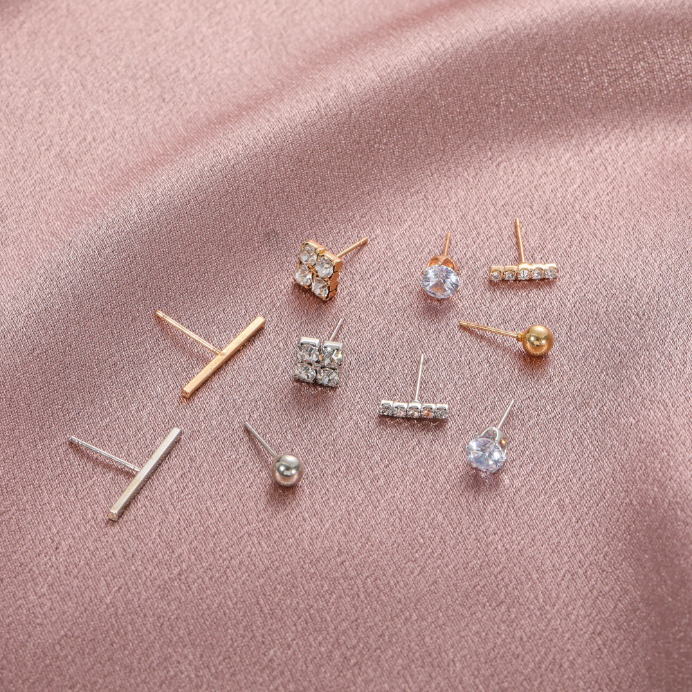 Geometric Stud Gold Plated Earrings Set