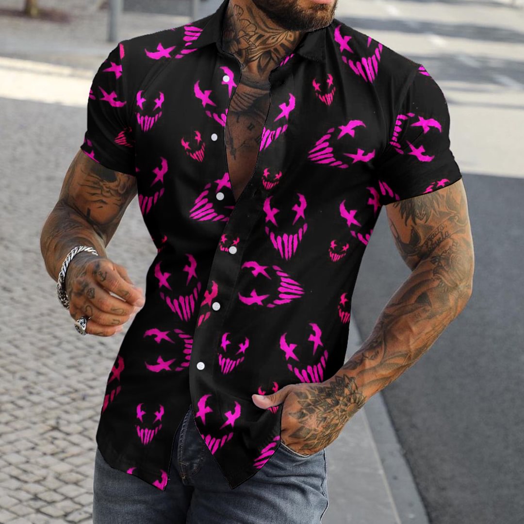 Men's Casual Fashion Printed Short Sleeve Shirt、、URBENIE