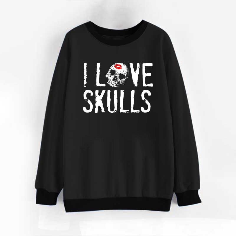I Love Skulls Printed Women's Crew Neck Pullover Sweatshirt - Krazyskull
