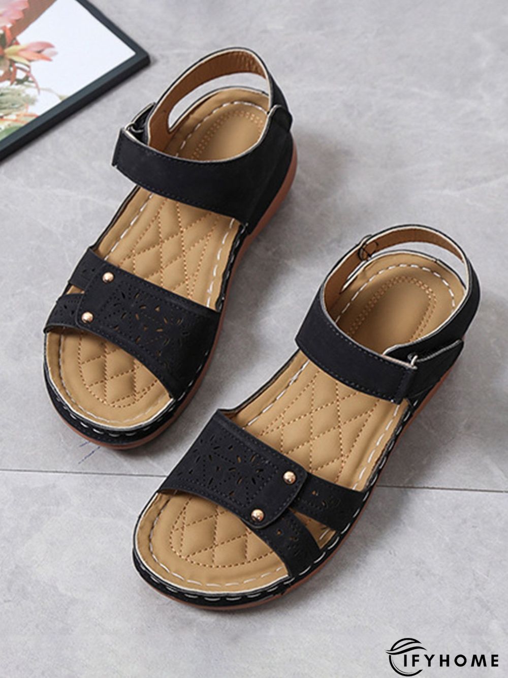 Vintage Laser Cut out Velcro Strap Sandals | IFYHOME