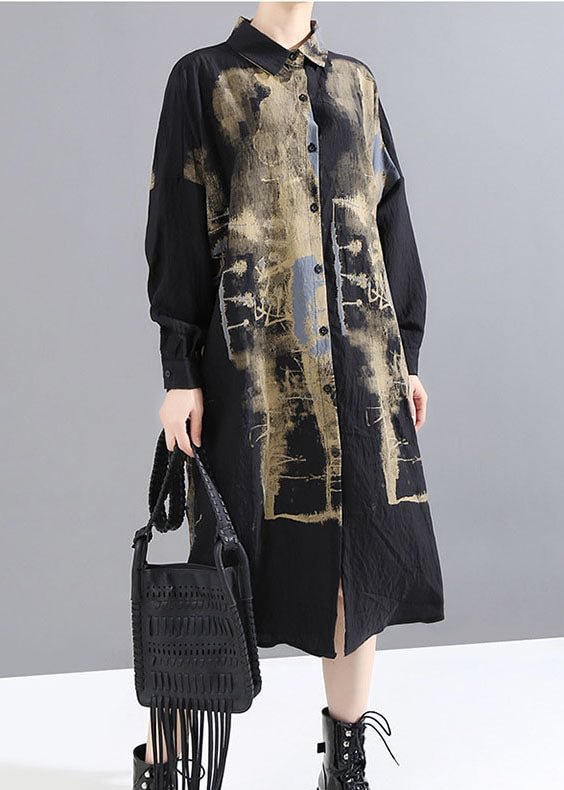 Handmade Black low high design Peter Pan Collar Print shirt Dress Spring CK2076- Fabulory
