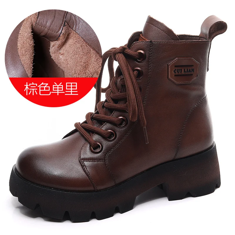 Yyvonne Handmade Martin Boots Women Winter New Tape Heightening Single Boots Coarse And Stylish Handsome Leather Boots