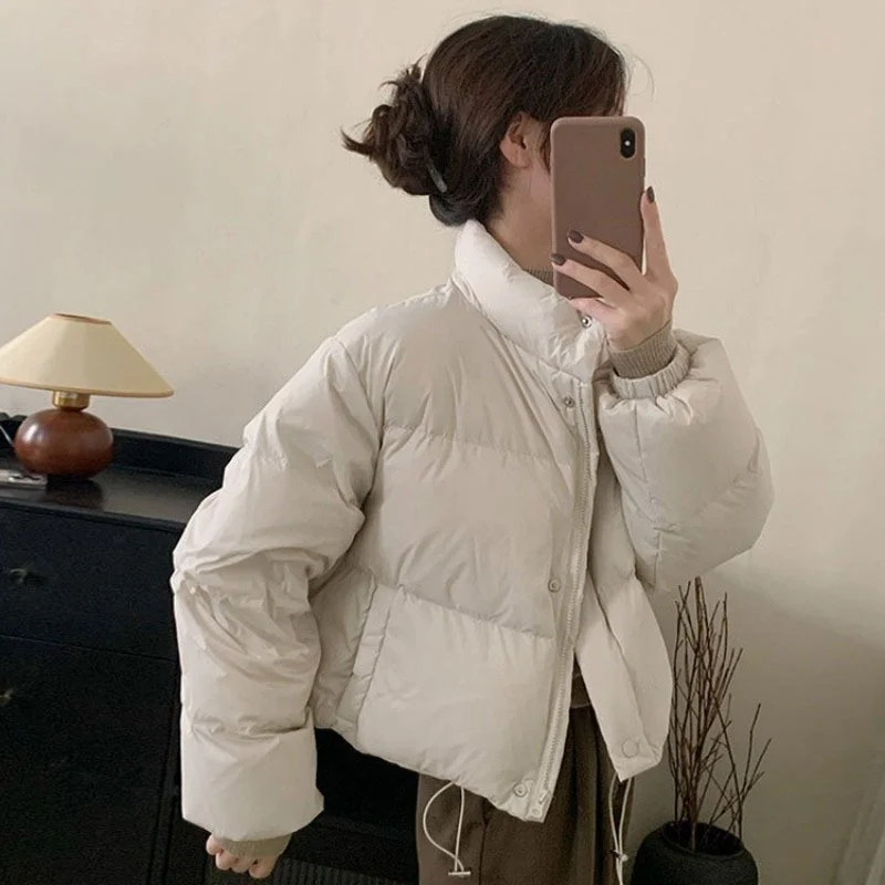 Woherb Han Version Of The East Gate Sweet Short Down Jacket Female East New Standing Collar Small White Duck Down Coat Bread Clothing-Outfit Ideas
