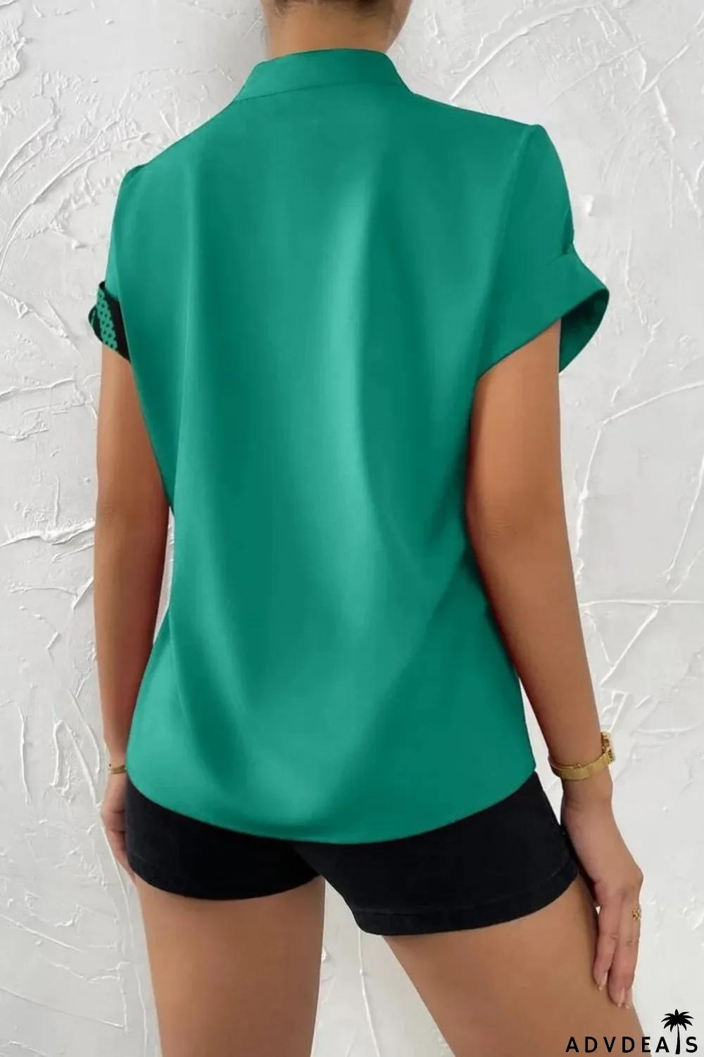 Green Casual Print Patchwork V Neck Tops