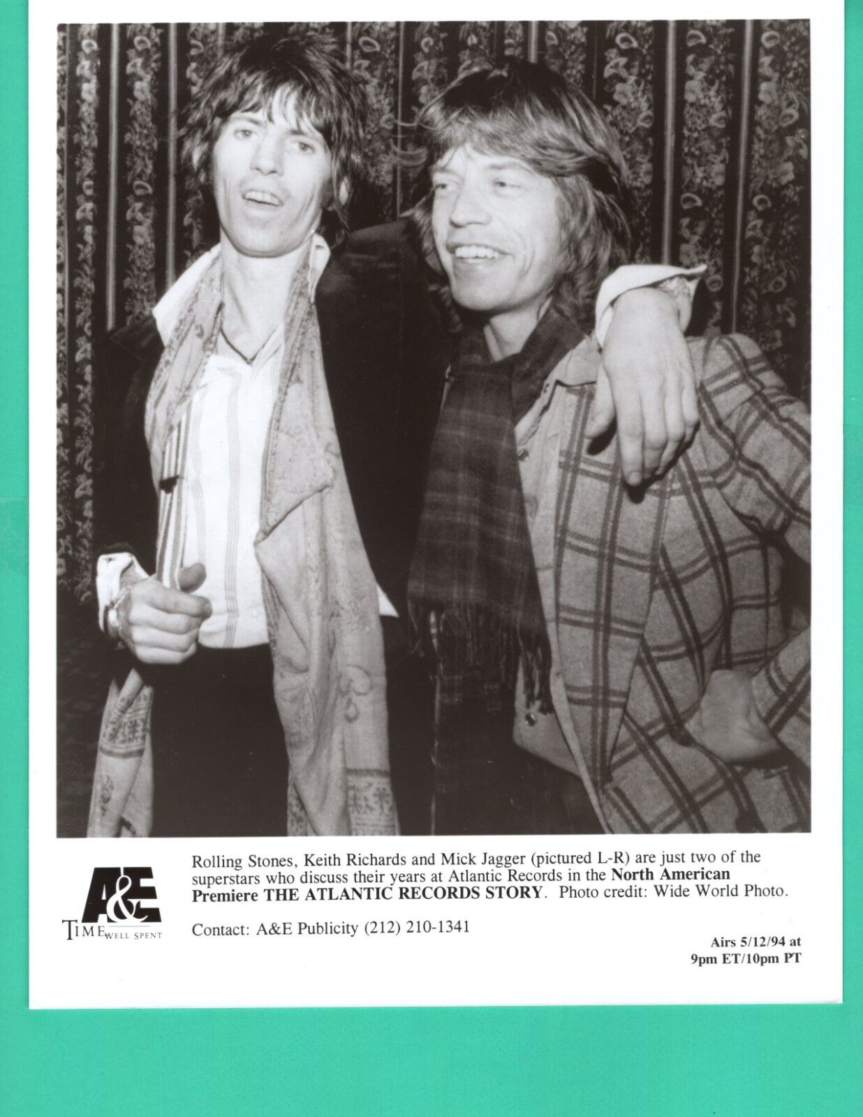 1994 ROLLING STONES Rock Band Mick Jagger Keith Richards Press Promo Photo Poster painting 8x10