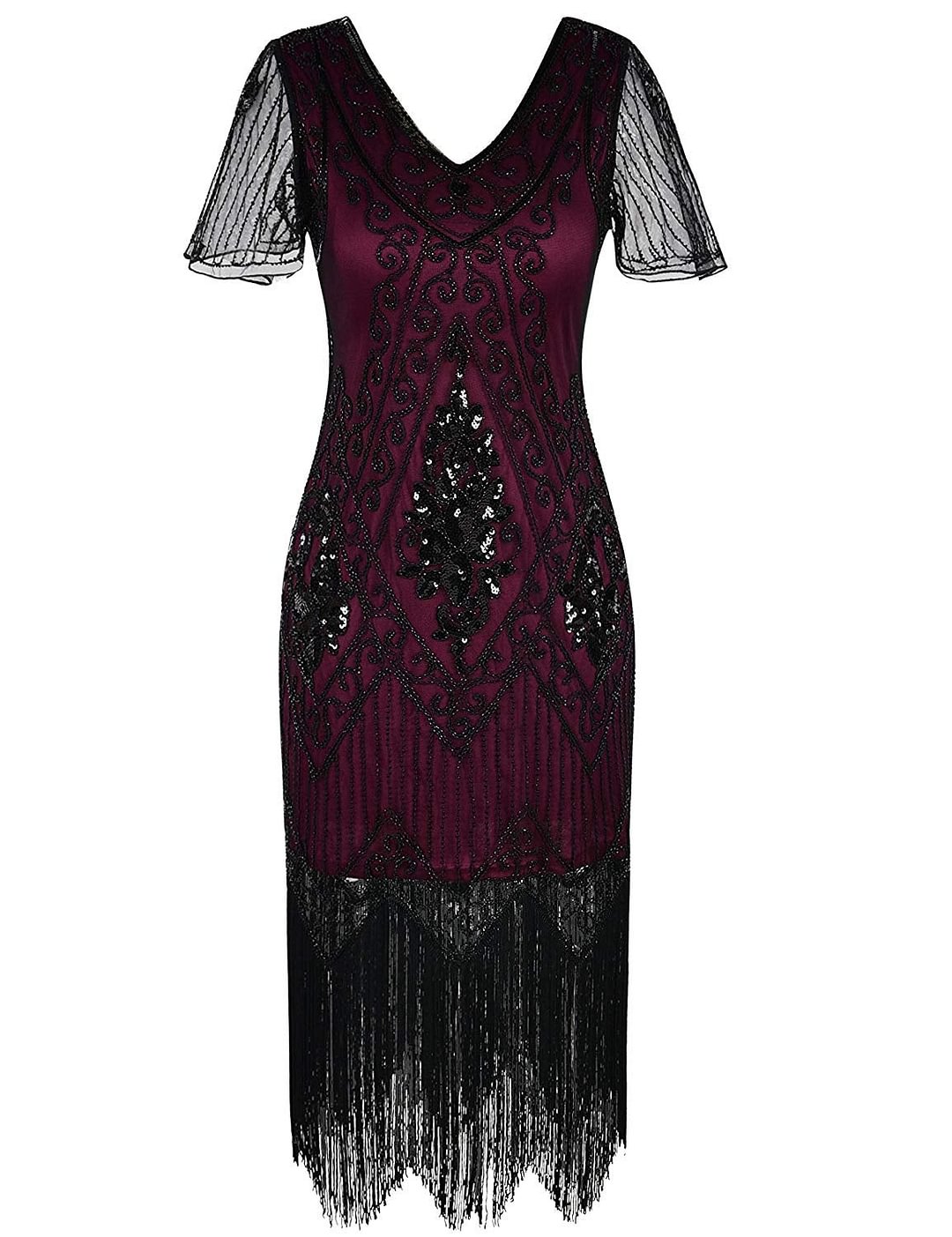Flapper dress Women's 1920s Dress Sequin Art Deco Flapper Dress with Sleeve
