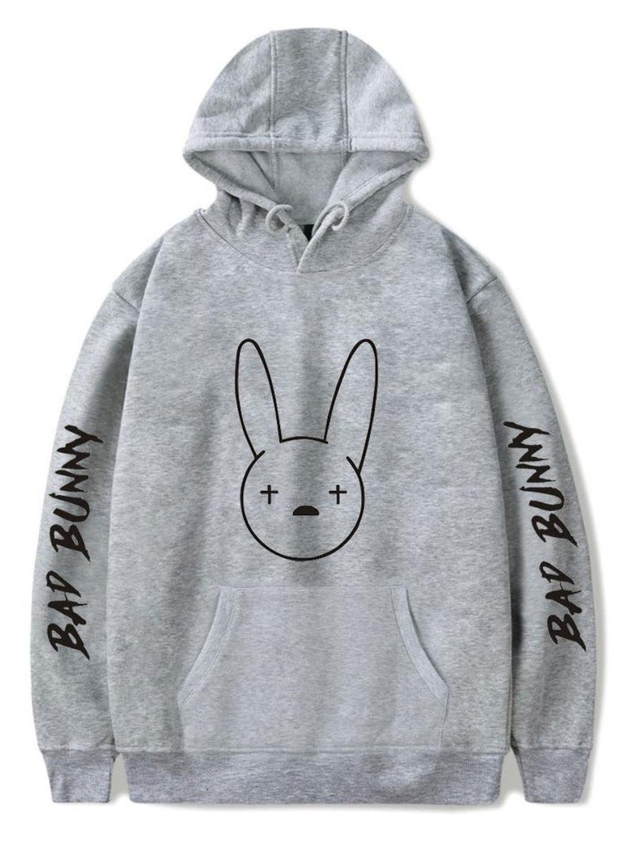 Couple Bad Bunny Hoodie Graffiti Letters Floral Hooded Sweatshirt