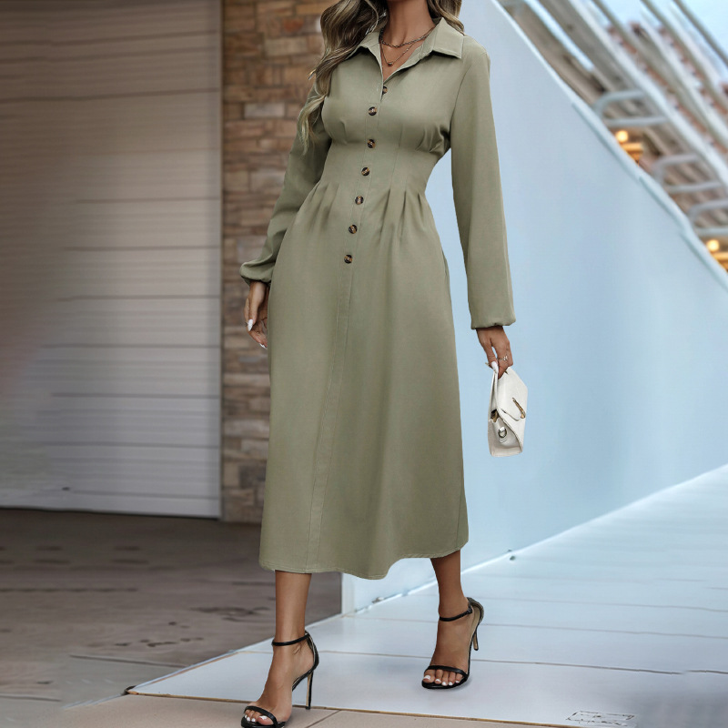 Mature Women Cardigan Button Lapel Long Sleeve Casual Dress