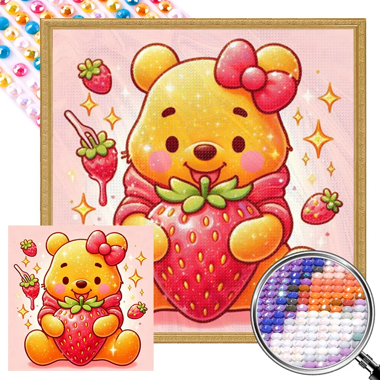 Strawberry Winnie The Pooh (30*30CM) Full AB Round Diamond Painting gbfke