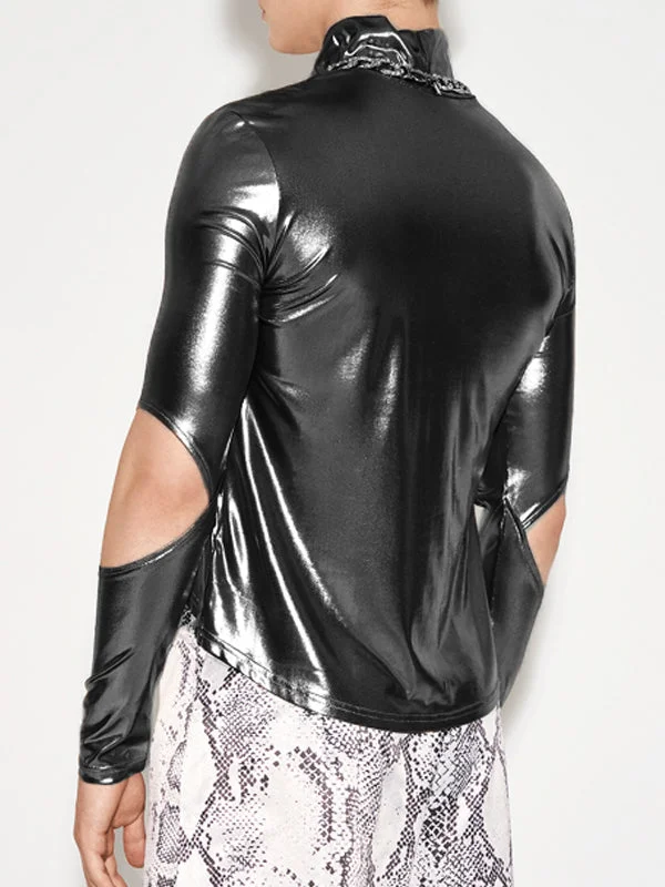 Aonga - Mens Shiny Metallic Cutout High Neck Crop J aonga