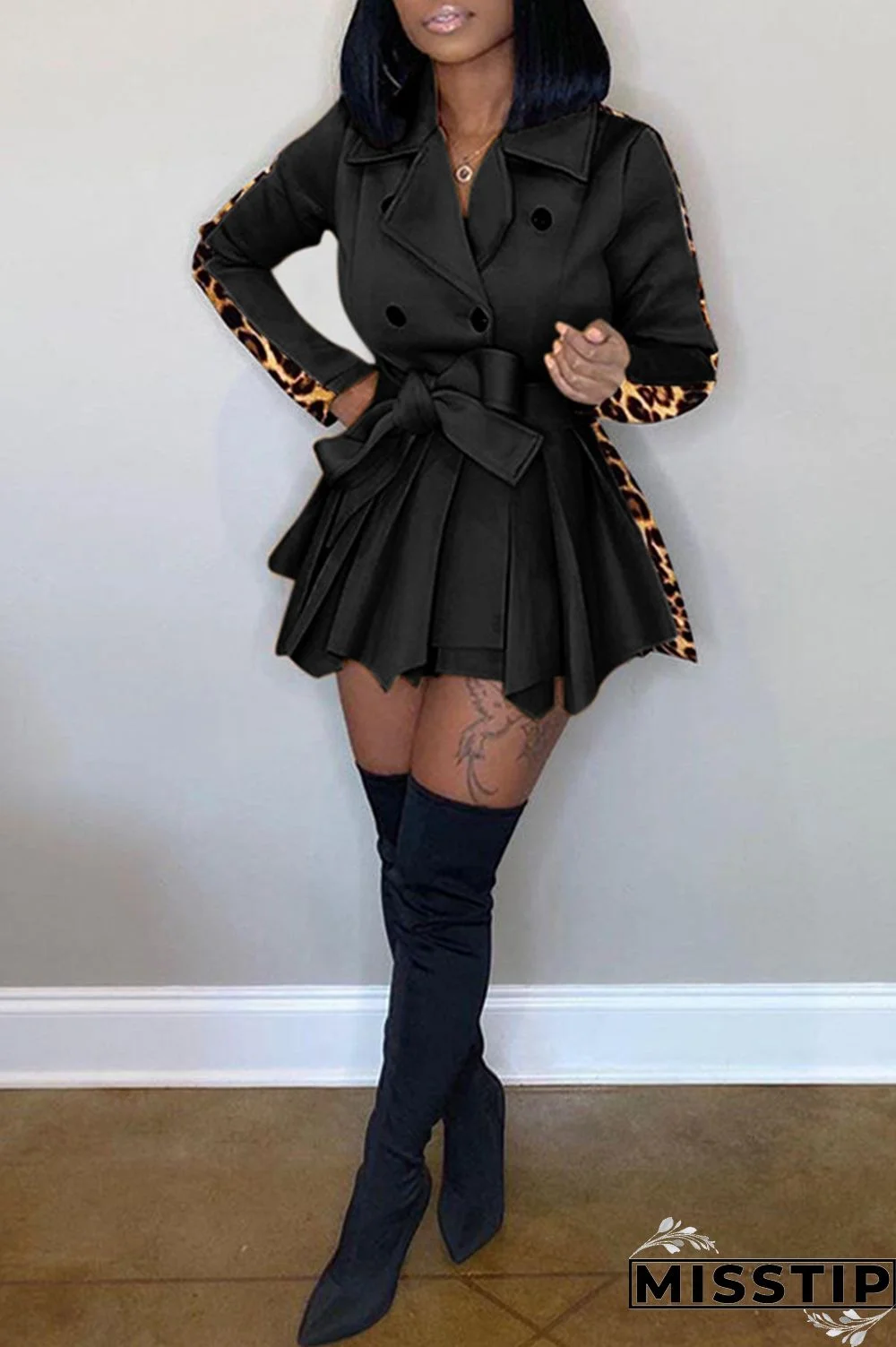 White Fashion Casual Print Patchwork Turndown Collar Long Sleeve Dresses