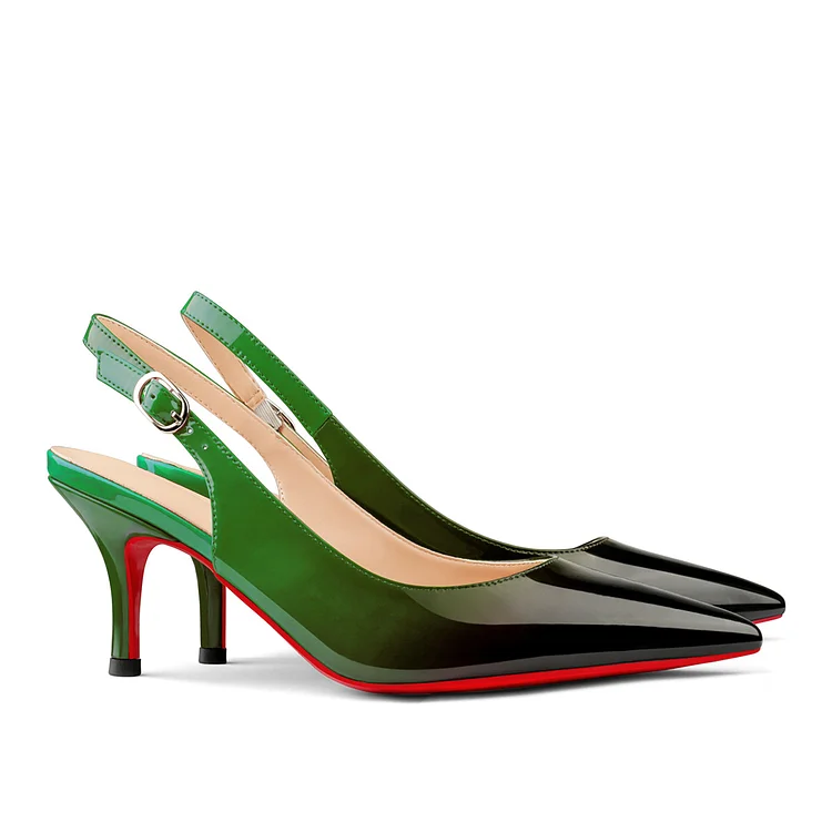60mm Middle Heels Slingback Pointy Toe Red Bottom Pumps Gradient Color Patent VOCOSI VOCOSI
