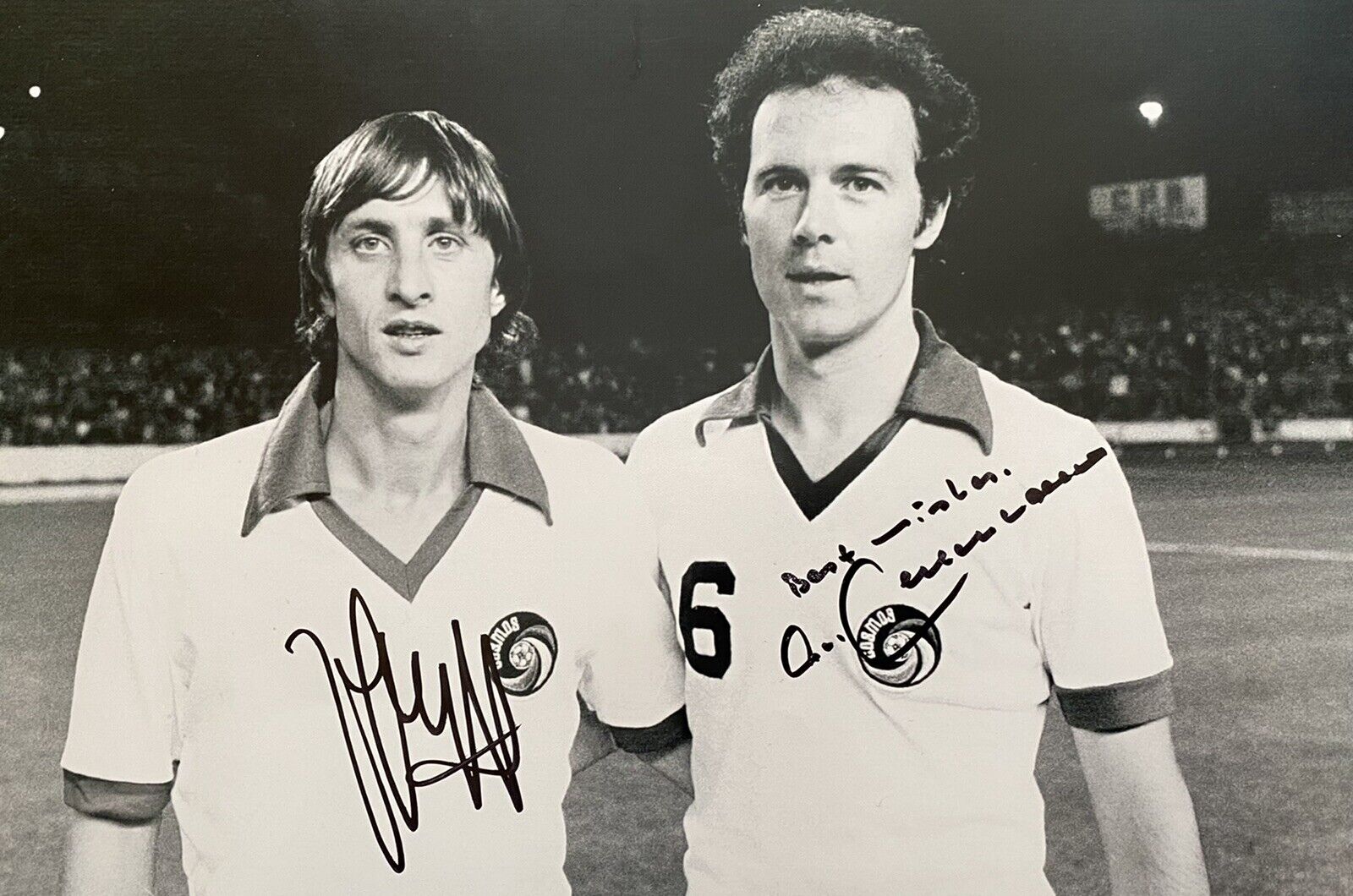 Johan Cruyff & Franz Beckenbauer Genuine Signed New York Cosmos 12x8 Photo Poster painting