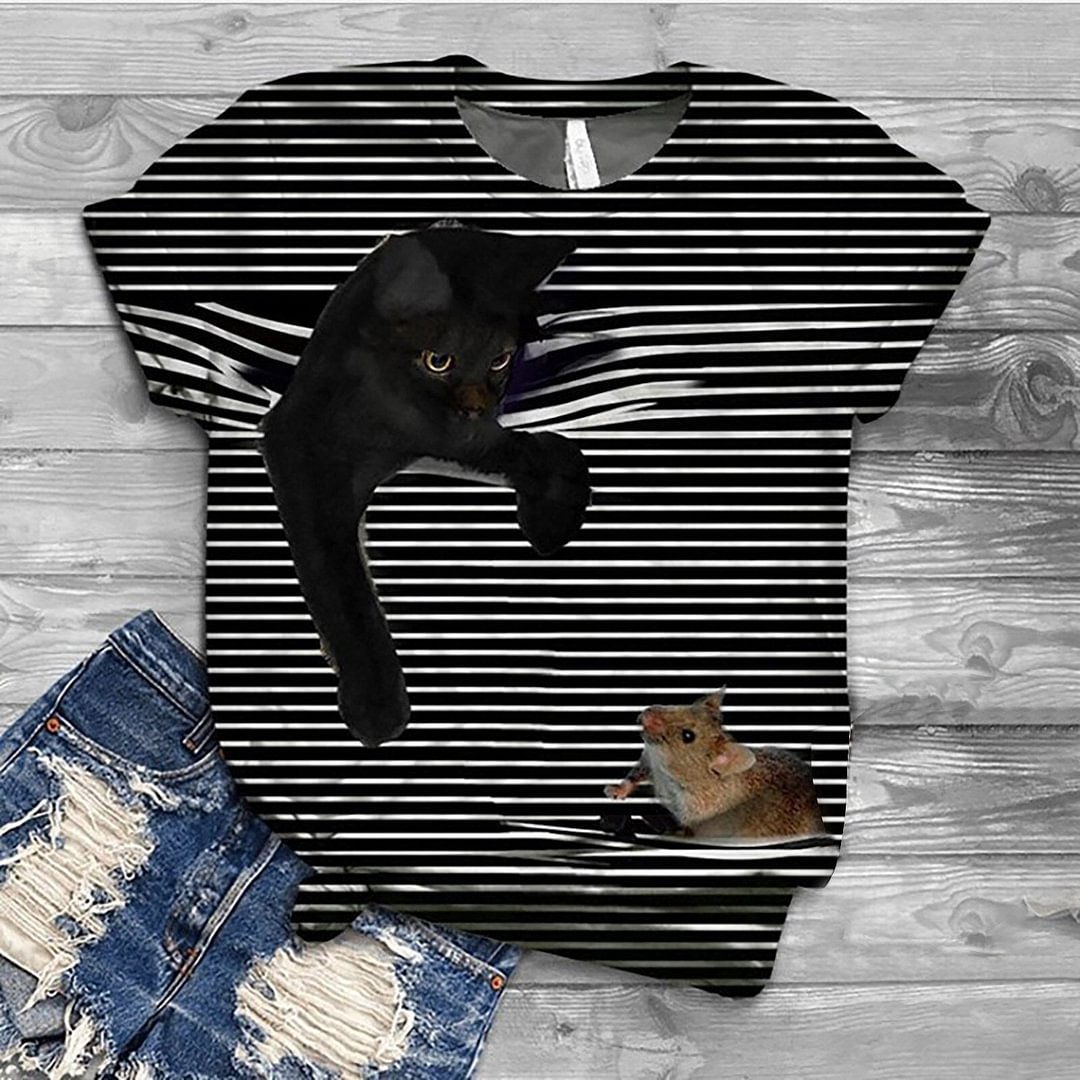 Plus Size Fashion Cute Cat Floral Blouse Shirt O-Neck Tops Tee Casual Summer Ladies Female Women Long Sleeve Blusas Pullover