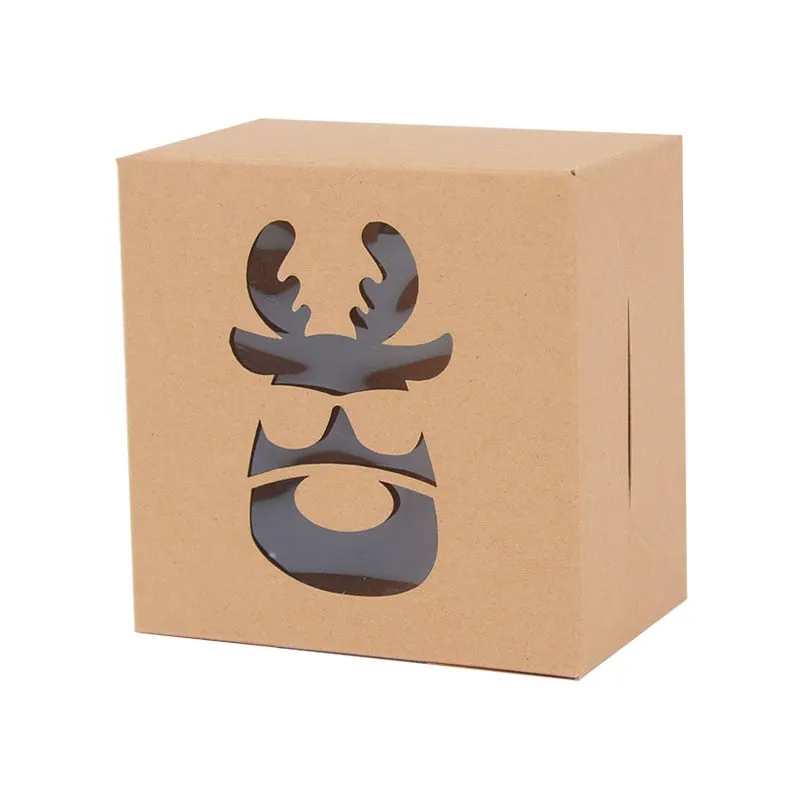5pcs Christmas Kraft Paper Cookie Gift Boxes Candy Box Bags Food Packaging Box Christmas Party Kids Gift New Year Navidad 2021