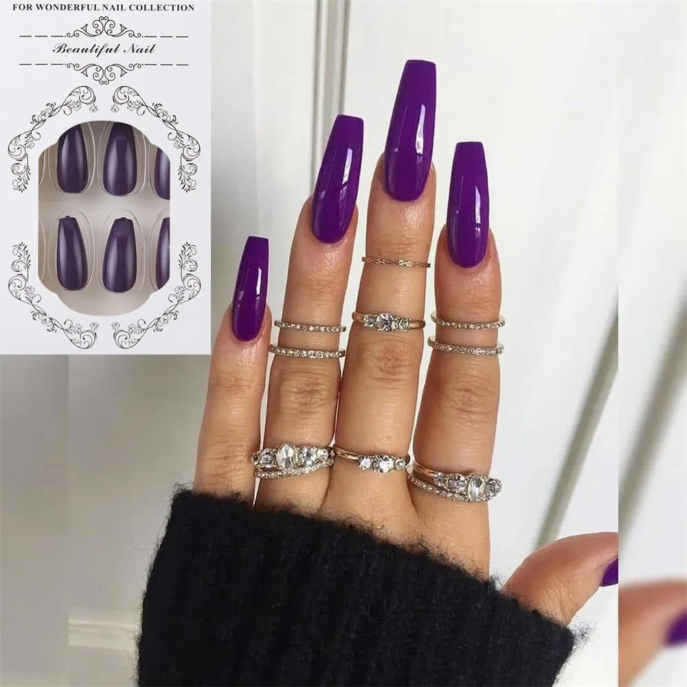 24Pcs/Set European Long Coffin Fake Nails Pre-design Black Red Gradient Ballerina Artificial Nail Art Tips False Nails with Glue-Nail Inspo