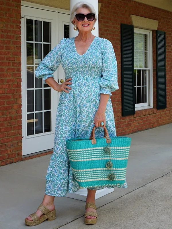 V-Neck Print Maxi Dress