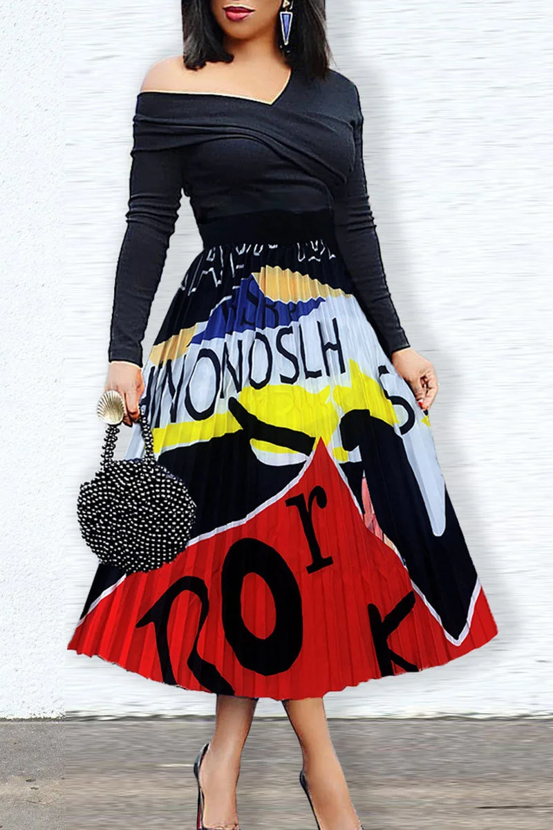 Fashion Casual Print Split Joint Fold High Waist Type A Full Print Bottoms