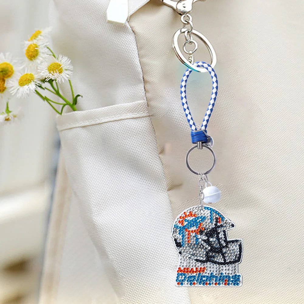 Miami Dolphins DIY Diamond Art Keychains Craft Rugby Team Badge Hanging Ornament(Double Sided)