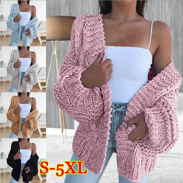 Women's Fashion Autumn Winter Warm Solid Color Cable Knit Sweater Cardigan Casual Front Open Sweater Coat for Women Plus Size Sweater Outerwear - Shop Trendy Women's Fashion | TeeYours