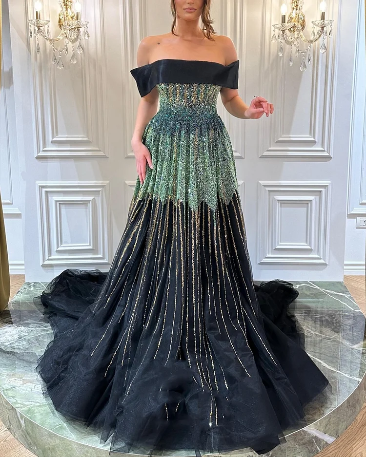 Women's Off-the-shoulder Mesh Sequin Dress