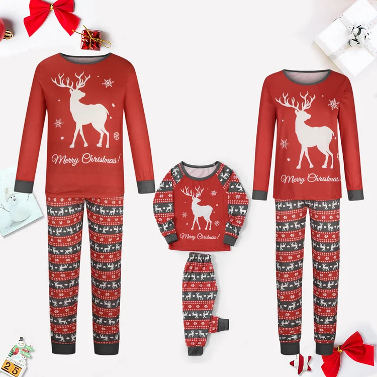 Merry Christmas Moose Print Comfy Family Matching Pajamas Set