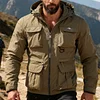 💥 2025 Hot Sale! Men's Outdoor Tactical Jacket with Multiple Pockets, Stand-up Collar and Zippered Hood - Windproof and Cold-resistant for Hiking, Camping, and Fishing