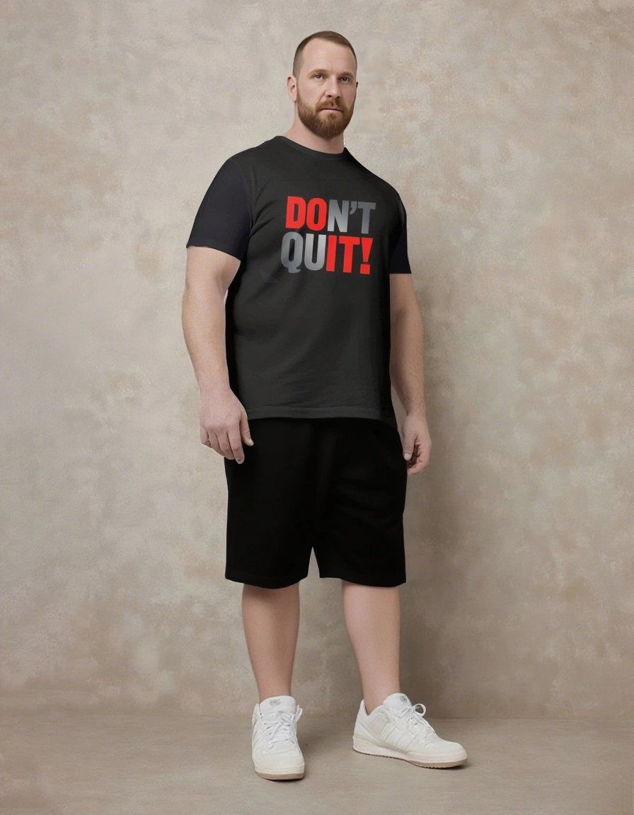 Quit Is Not In Your Code Men's Big and Tall Simple Lettering Short Sleeve T-shirt 2-Piece Set