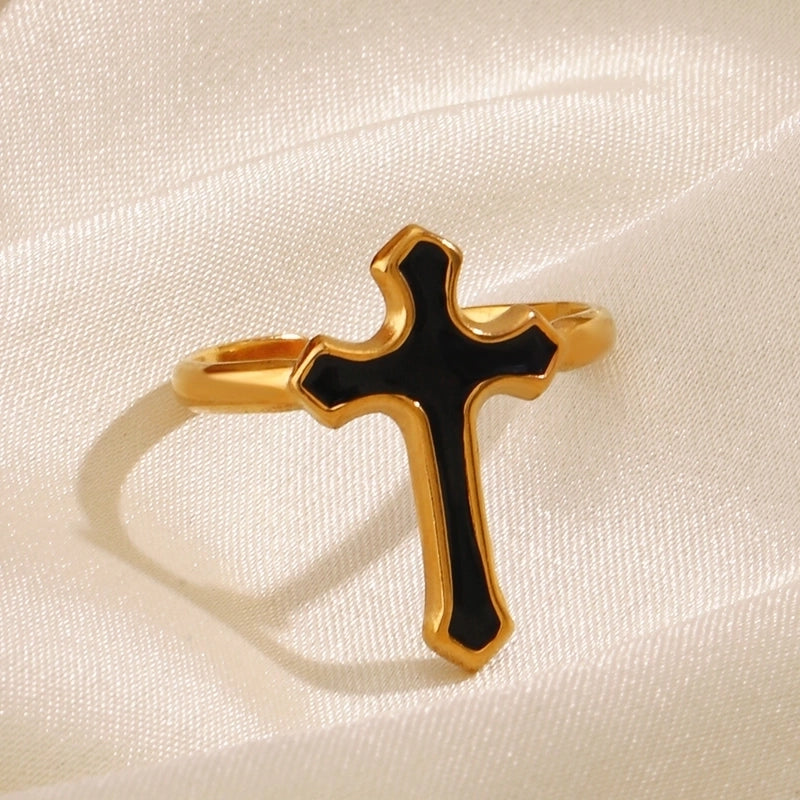 304 Stainless Steel 18K Gold Plated Minimalist Cross Open Rings