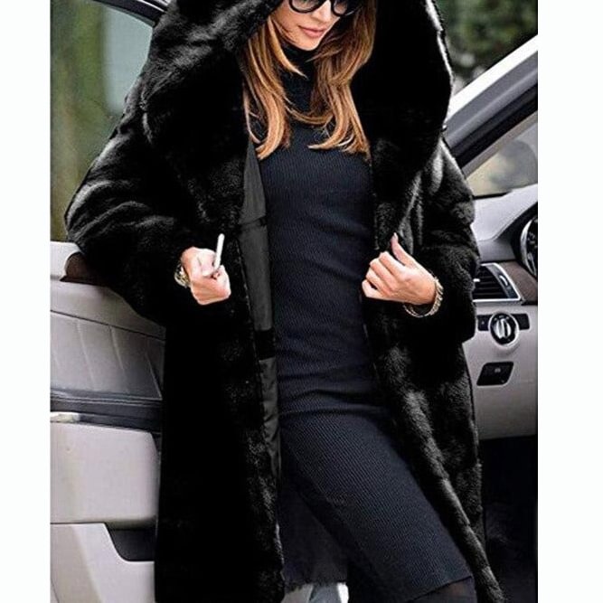 Plush Hooded Coat Faux Fur Winter Women