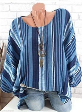 4Xl 5Xl Summer Blouse Batwing Sleeve Round Neck Women Blouse Plus Size Big Size Striped Casual Female Top Clothing | IFYHOME