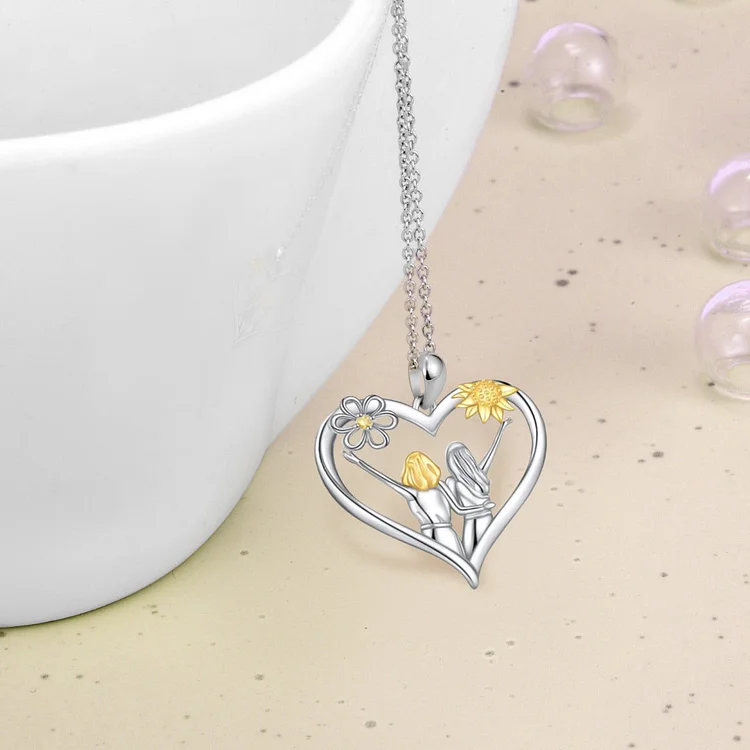 For Sister - S925 Sisters Will Always be Connected by Heart Silver Heart Sister Necklace