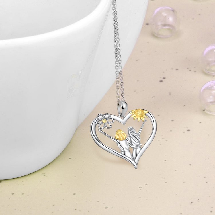 For Sister - S925 Sisters Will Always be Connected by Heart Silver Heart Sister Necklace