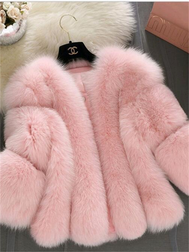 Women's Winter Coat Faux Fur Coat Warm Breathable Outdoor Daily Wear Vacation Going out Fur Collar Faux Fur Trim Zipper V Neck Ordinary Elegant Modern Plush Solid Color Regular Fit Outerwear Long